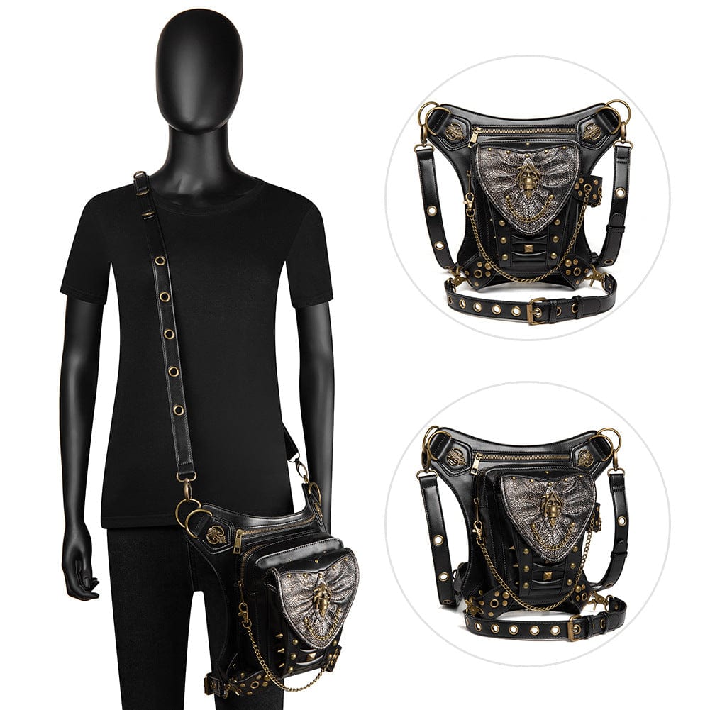 Kobine Men's Steampunk Skull Chain Multifunctional Faux Leather Bag