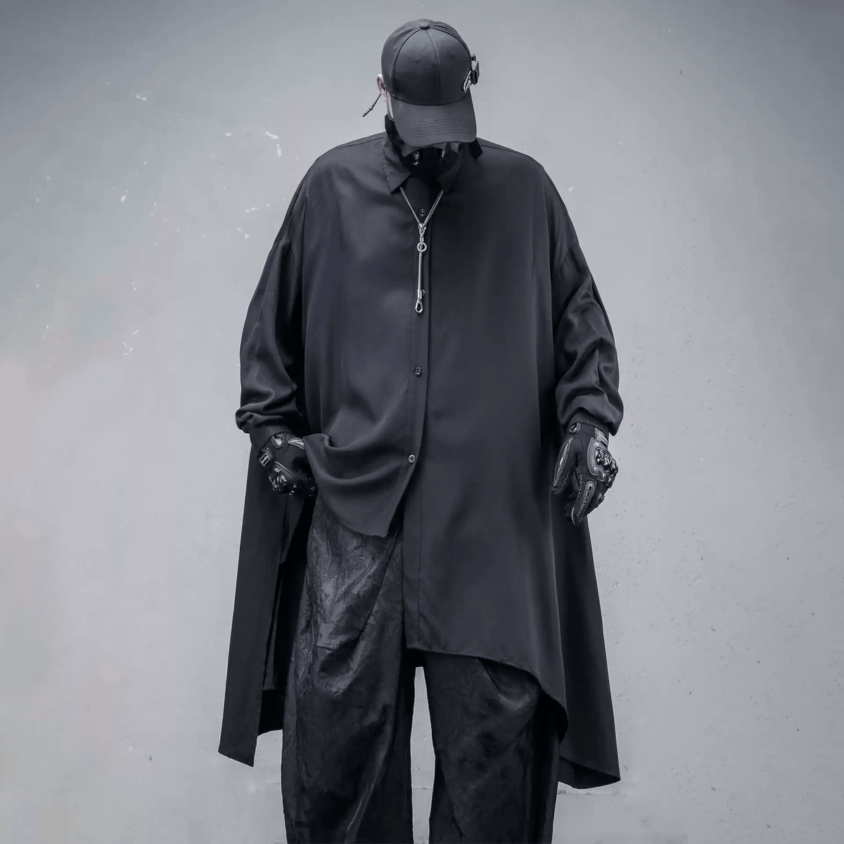 Kobine Men's Techwear Asymmetric Collared Long Sleeve Shirt