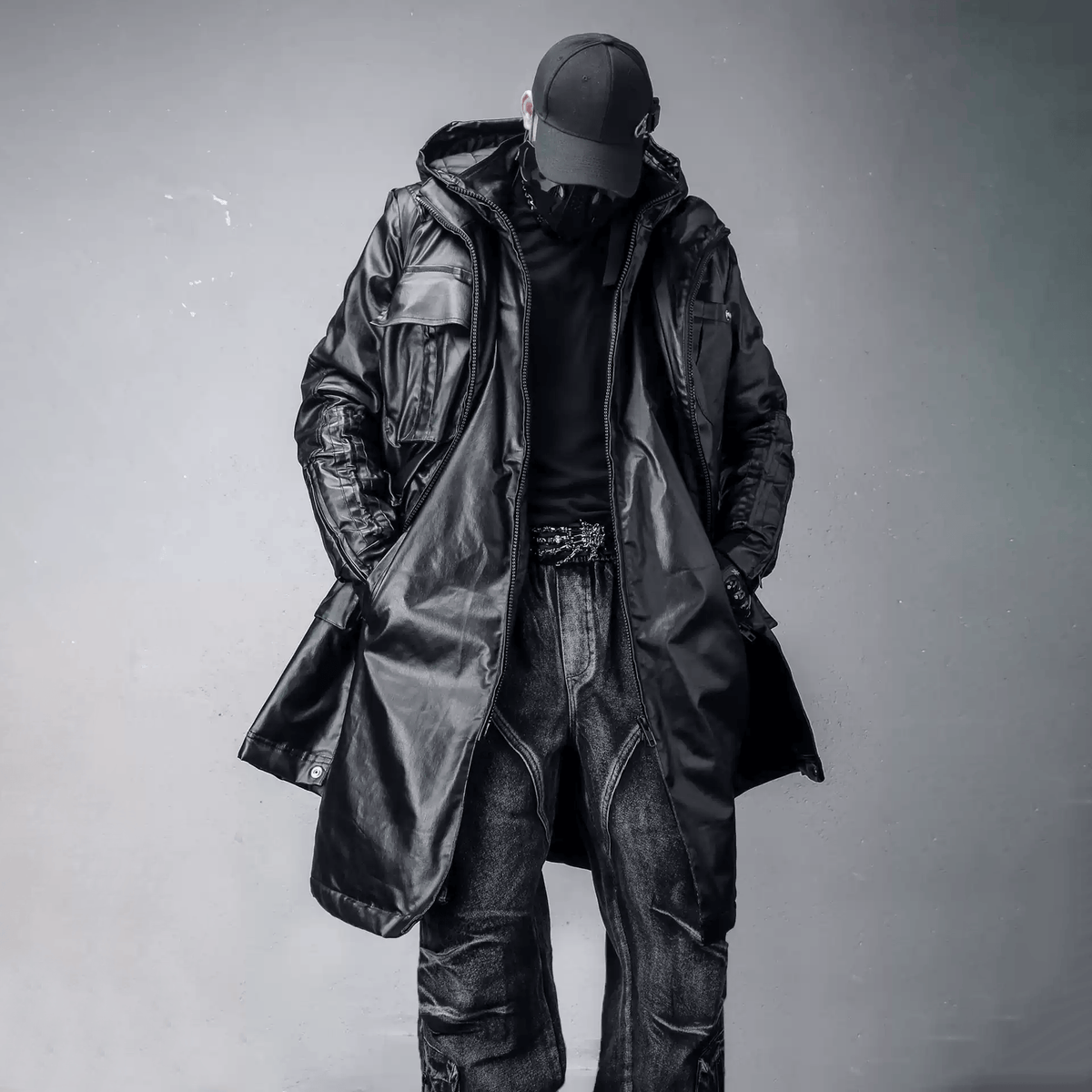 Kobine Men's Techwear Big Pocket Mock Two-piece Hooded Coat