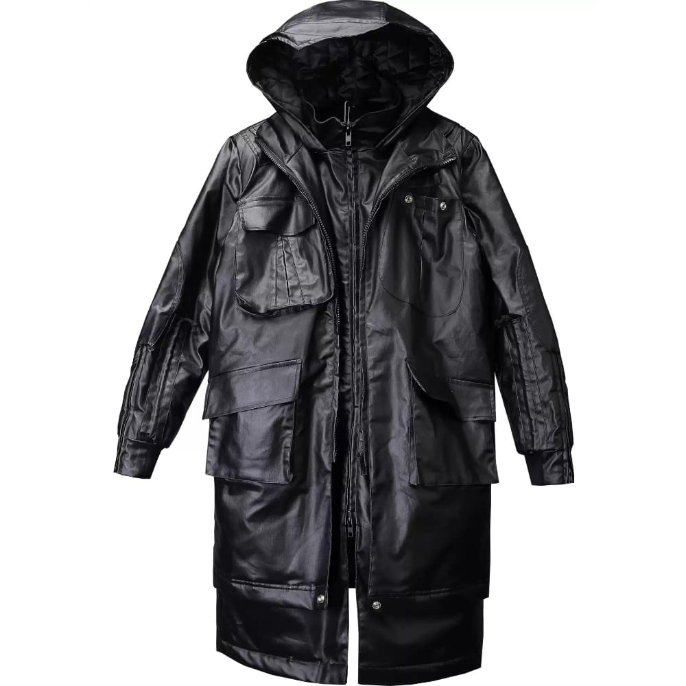 Kobine Men's Techwear Big Pocket Mock Two-piece Hooded Coat