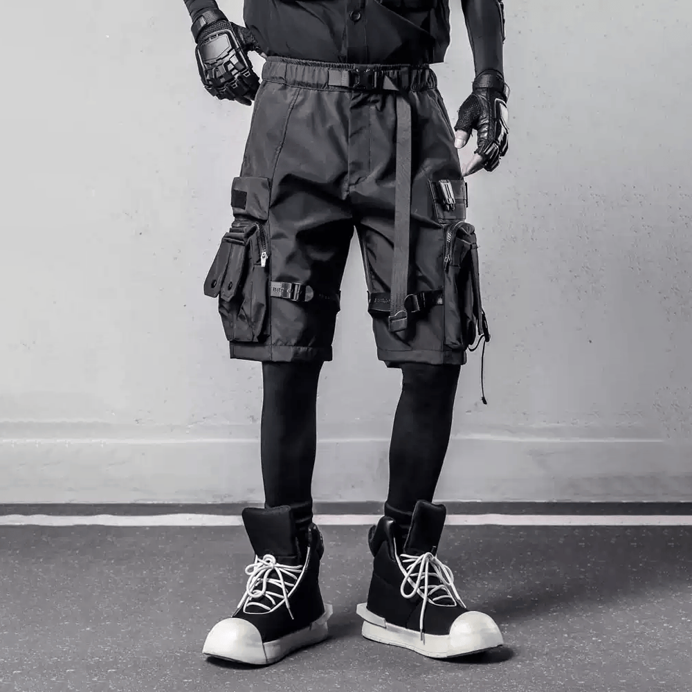 Kobine Men's Techwear Buckle Straps Large Pocket Cargo Shorts