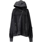 Kobine Men's Techwear Distressed Diagonal Placket Hooded Jacket