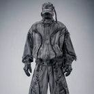 Kobine Men's Techwear Distressed Raw Edge Stand Collar Jacket