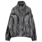 Kobine Men's Techwear Distressed Raw Edge Stand Collar Jacket