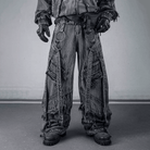 Kobine Men's Techwear Distressed Raw Edge Strappy Wide Leg Pants