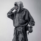 Kobine Men's Techwear Distressed Studded Zip-Up Hooded Jacket