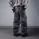 Kobine Men's Techwear Eyelet Zipper Raw Edge Wide Leg Pants