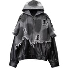 Kobine Men's Techwear Frayed Raw-Edge Patchwork Hooded Jacket