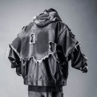 Kobine Men's Techwear Frayed Raw-Edge Patchwork Hooded Jacket
