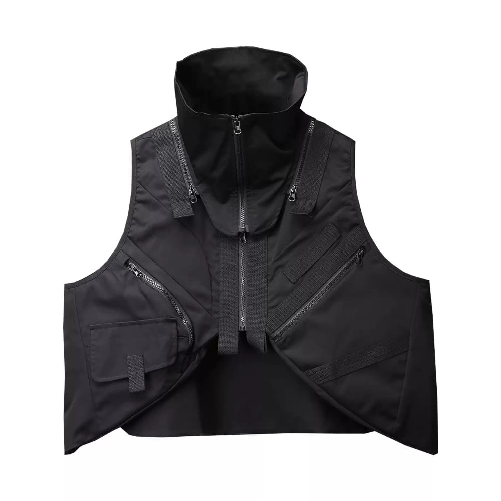 Kobine Men's Techwear Multi Zipper Stand Collar Vest