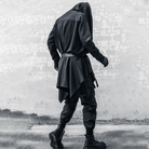Kobine Men's Techwear Open Front Draped Patchwork Irregular Hem Coat with Belt