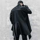 Kobine Men's Techwear Open Front Draped Patchwork Irregular Hem Coat with Belt