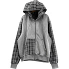 Kobine Men's Techwear Plaid Patchwork Zip Up Hooded Jacket
