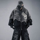 Kobine Men's Techwear Ripped Raw Edge Patchwork Hooded Jacket