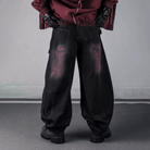 Kobine Men's Techwear Ripped Two‑Tone Wide Leg Denim Cargo Pants