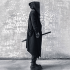 Kobine Men's Techwear Rope Detail Hooded Long Coat