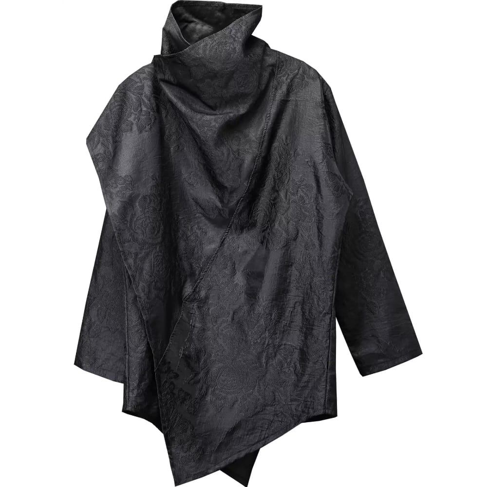Kobine Men's Techwear Rose Jacquard Snood Collar Asymmetric Coat
