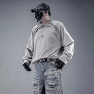 Kobine Men's Techwear Star Decor Distressed Patchwork Long Sleeve Top