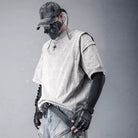 Kobine Men's Techwear Star Decor Distressed Short Sleeve Top Grey