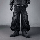 Kobine Men's Techwear Strappy Ruched Wide Leg Denim Cargo Pants