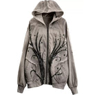 Kobine Men's Techwear Studded Printed Zip-Up Hooded Jacket