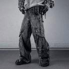 Kobine Men's Techwear Studded Strappy Loose Denim Cargo Pants