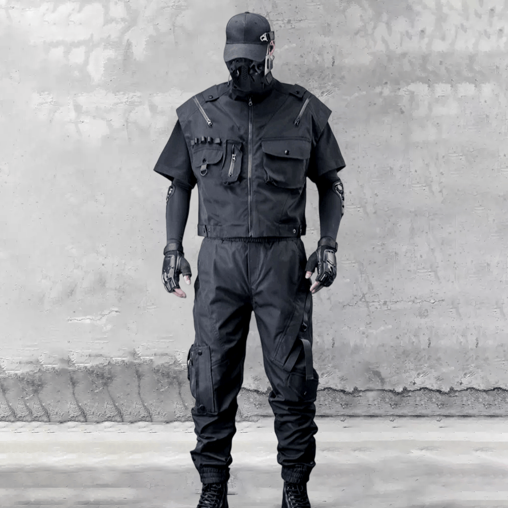 Kobine Men's Techwear Zipper Large Pocket Cuffed Cargo Pants