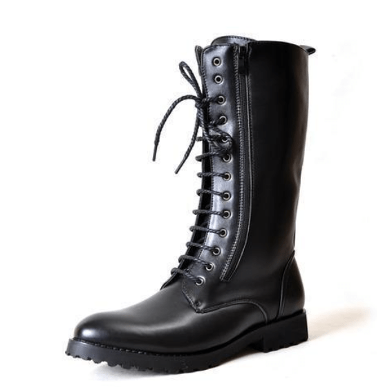 Kobine Men's Vintage Lace Up Zipper Faux Leather Army Boots Martin Boots