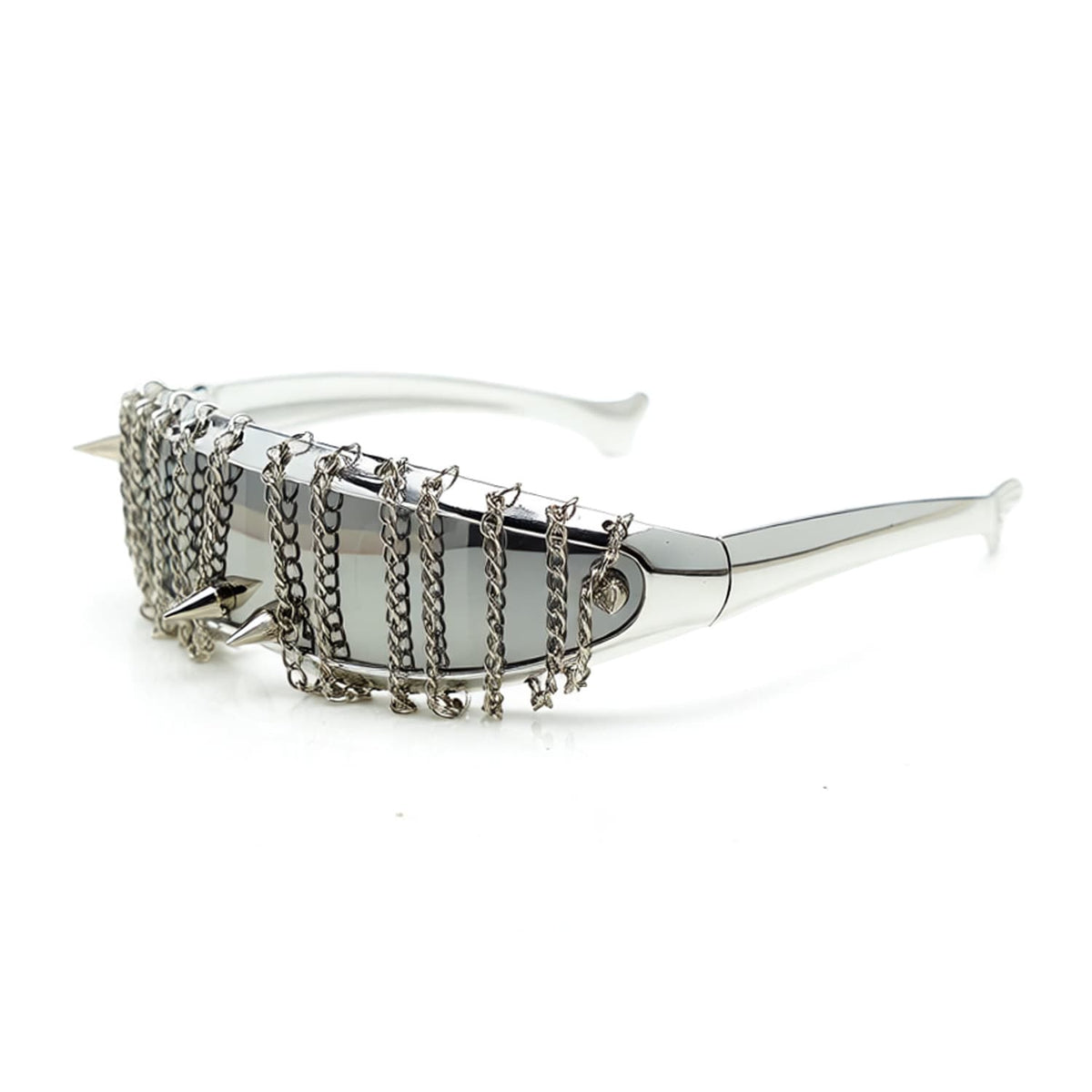 Kobine Unisex Cyberpunk Chained Spiked Wrap Around Glasses Sunglasses