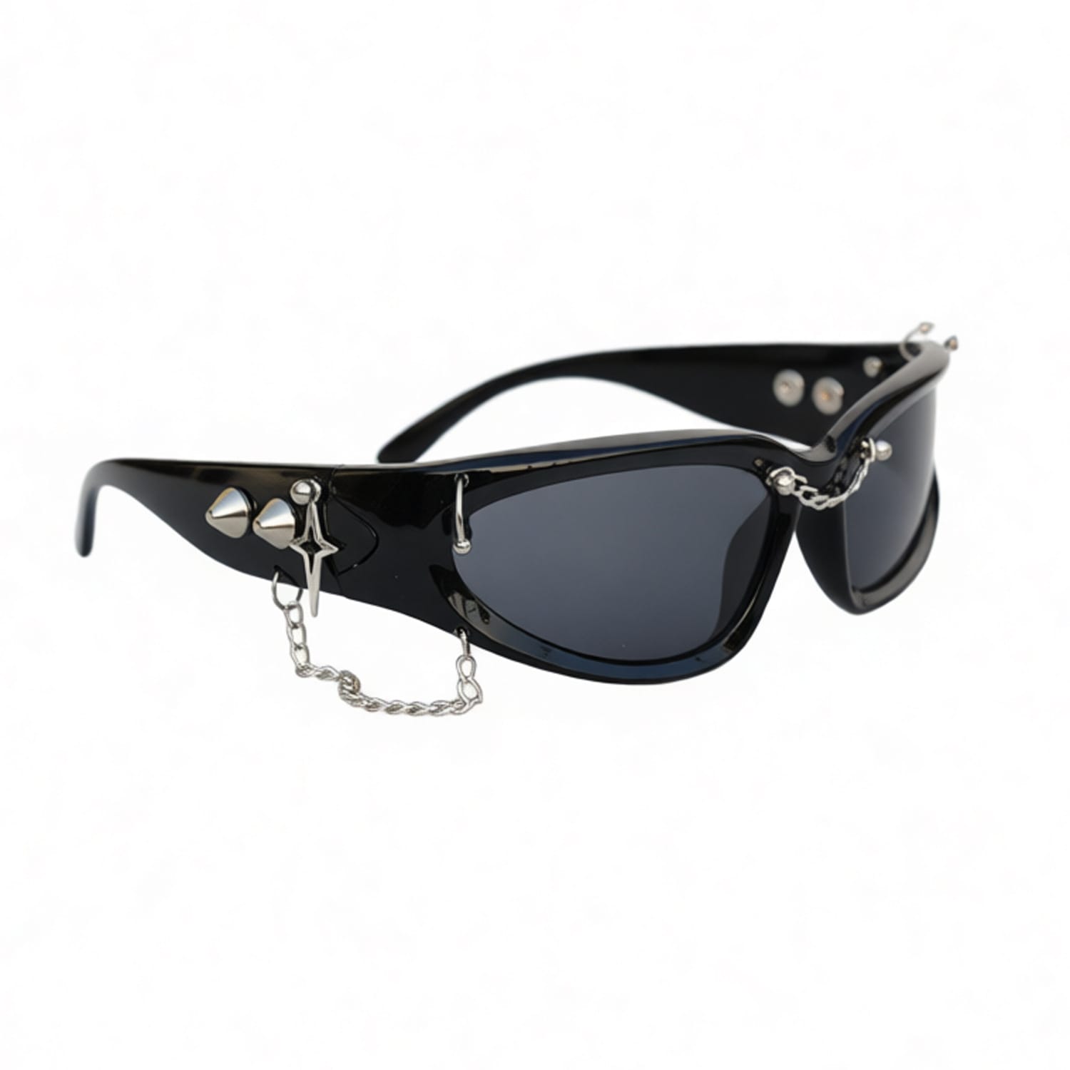 Kobine Unisex Cyberpunk Star Spiked Chained Glasses Sunglasses