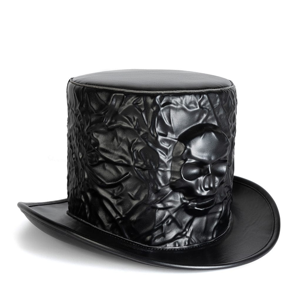 Kobine Unisex Gothic Skull Embossed Crinkled Top Hat