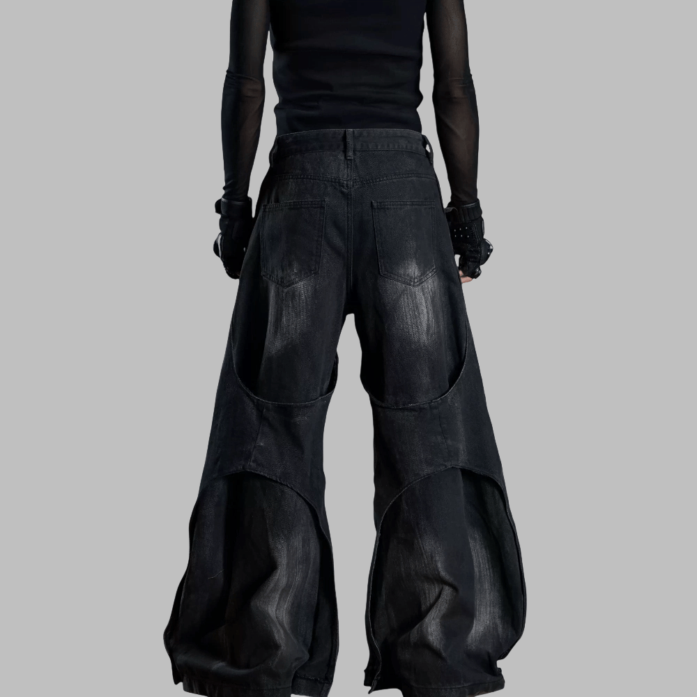 Kobine Unisex Grunge Raw Edge Double Layer Ultra Wide Leg Pants