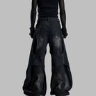 Kobine Unisex Grunge Raw Edge Double Layer Ultra Wide Leg Pants