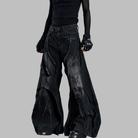 Kobine Unisex Grunge Raw Edge Double Layer Ultra Wide Leg Pants