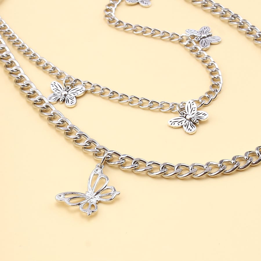Kobine Unisex Punk Butterfly Layered Waist Chain