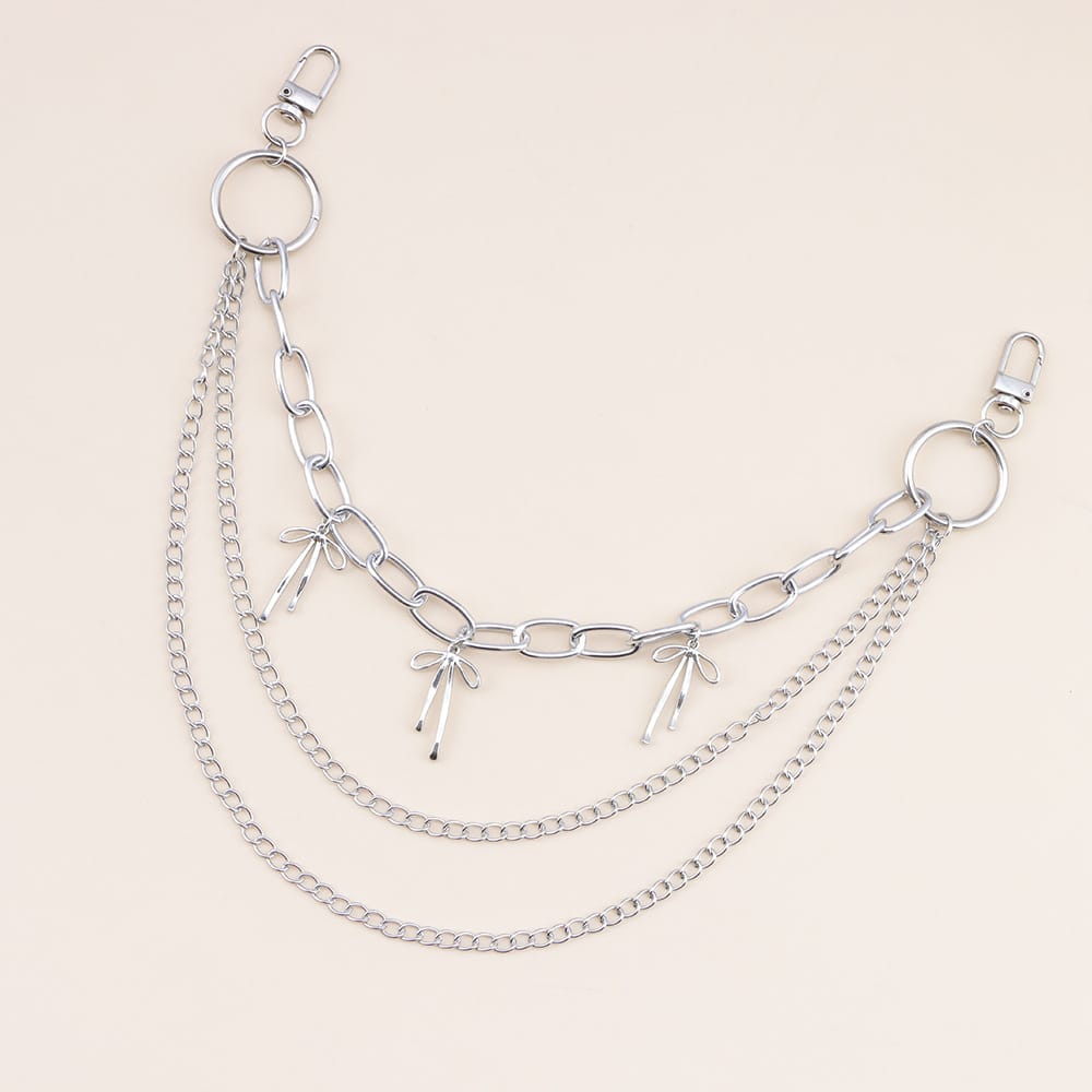 Kobine Unisex Punk Hollow Bow Layered Waist Chain