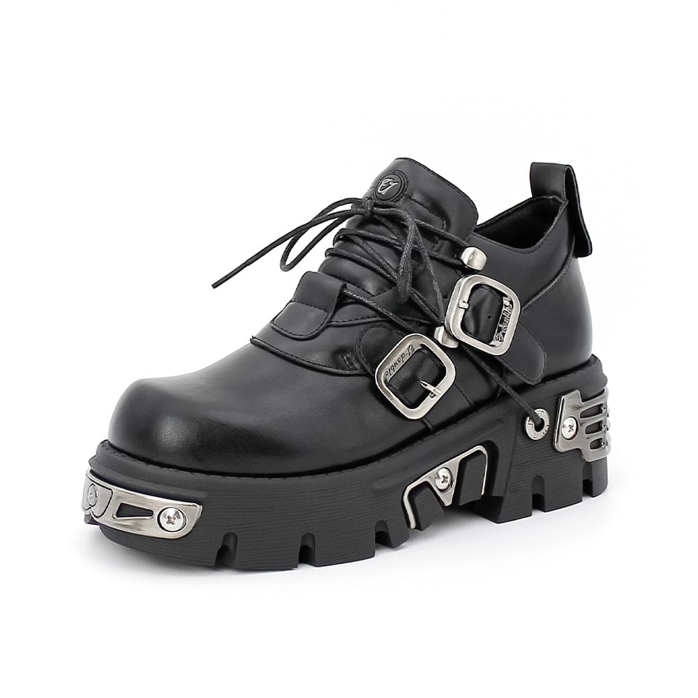 Kobine Unisex Punk Metal Splice Buckle Platform Shoes