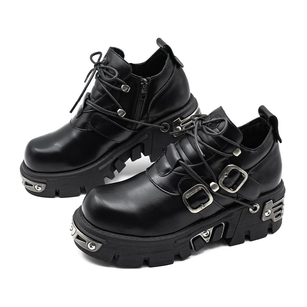 Kobine Unisex Punk Metal Splice Buckle Platform Shoes