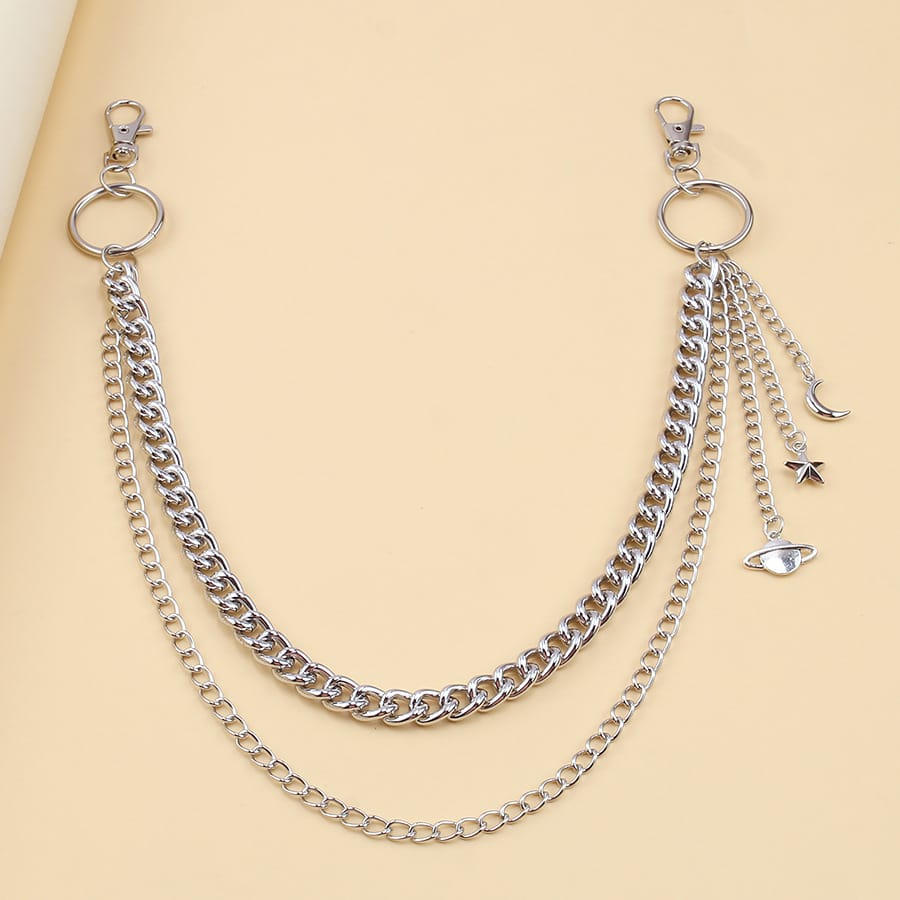 Kobine Unisex Punk Planet Moon Star Layered Waist Chain
