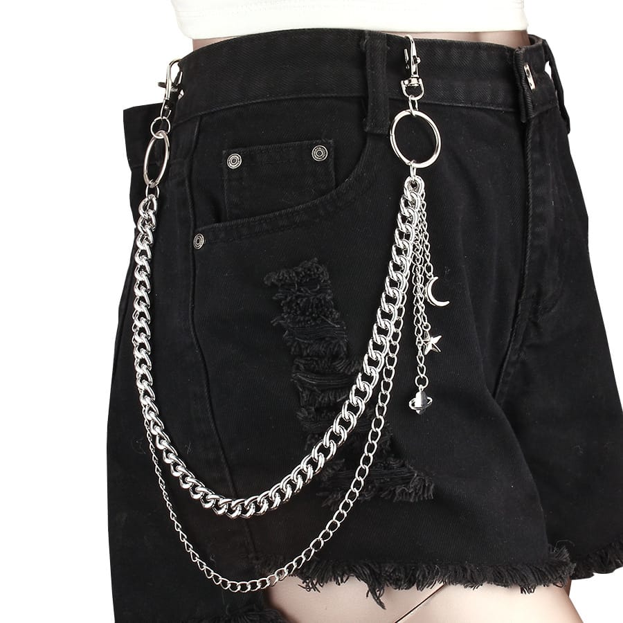 Kobine Unisex Punk Planet Moon Star Layered Waist Chain