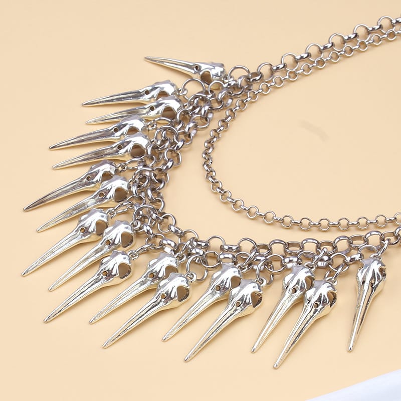 Kobine Unisex Punk Raven Skull Layered Waist Chain