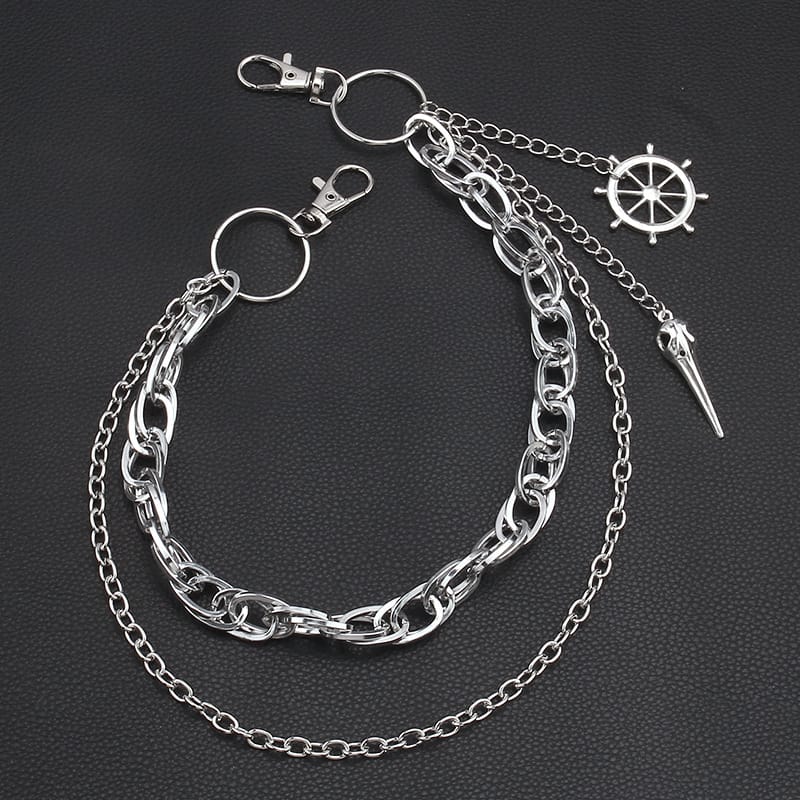 Kobine Unisex Punk Raven Skull Rudder Layered Waist Chain