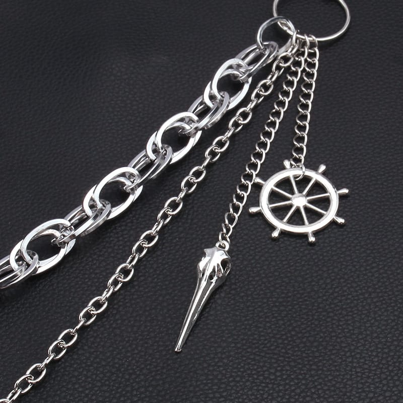Kobine Unisex Punk Raven Skull Rudder Layered Waist Chain