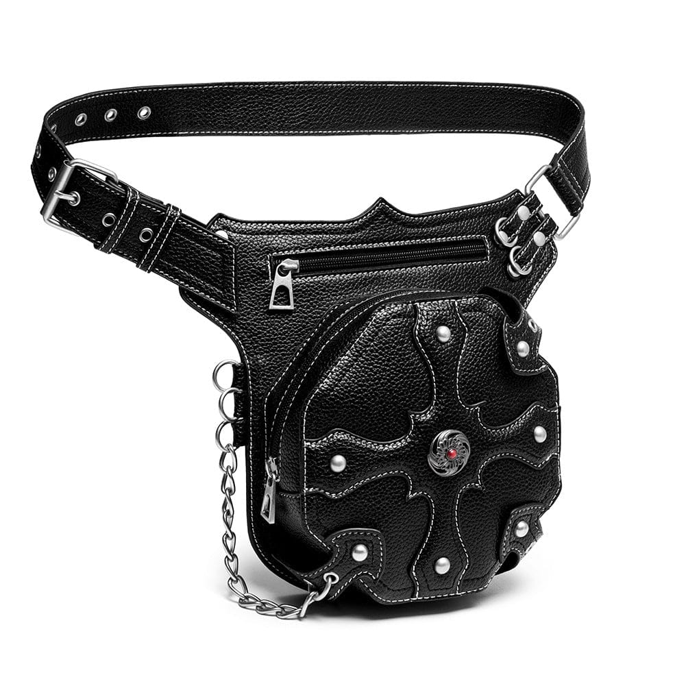 Kobine Unisex Punk Rivet Cross Chained Belt Bag