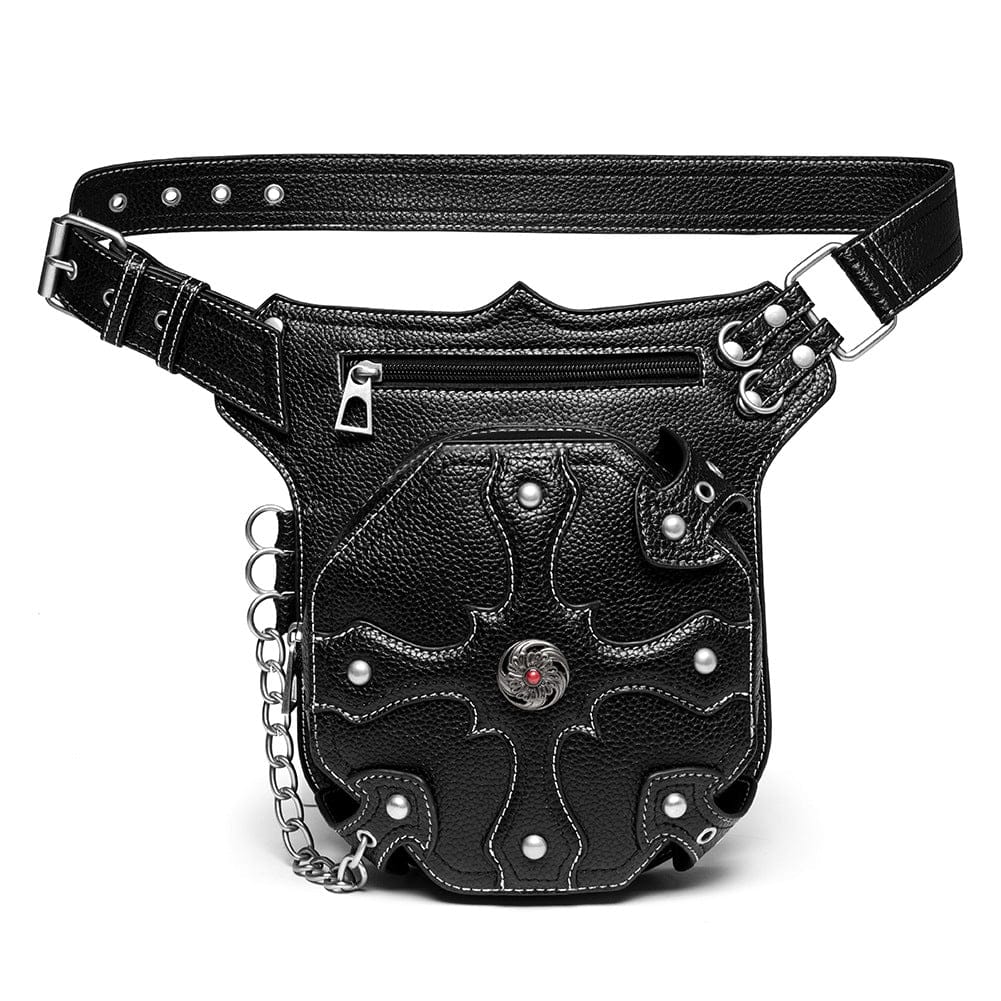 Kobine Unisex Punk Rivet Cross Chained Belt Bag
