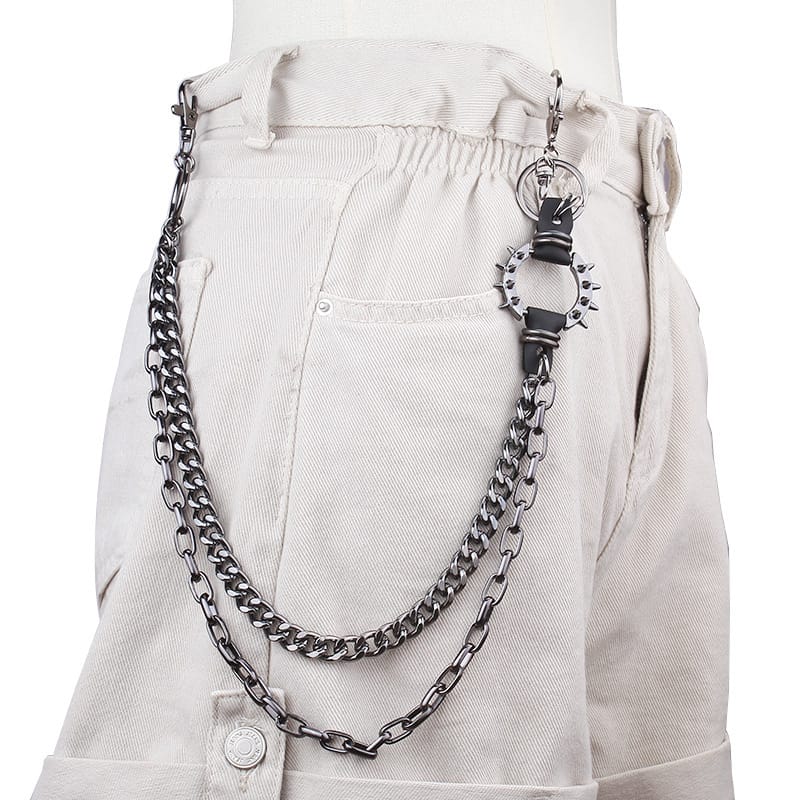 Kobine Unisex Punk Spike Layered Waist Chain