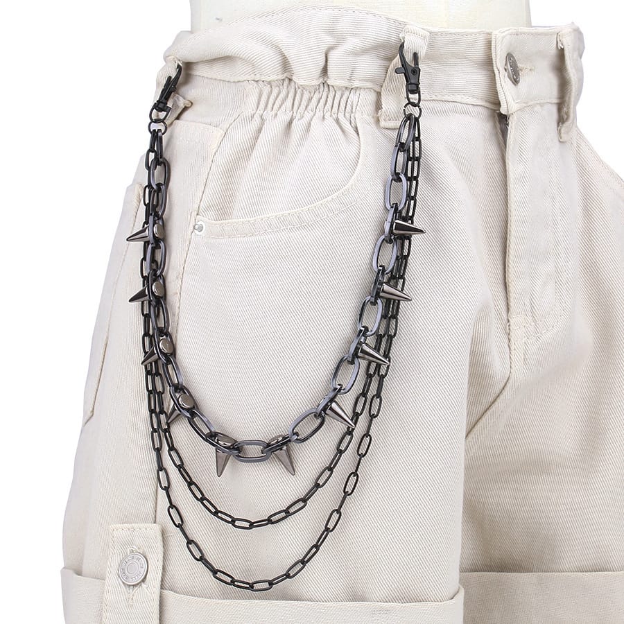 Kobine Unisex Punk Spiked Multilayer Waist Chain