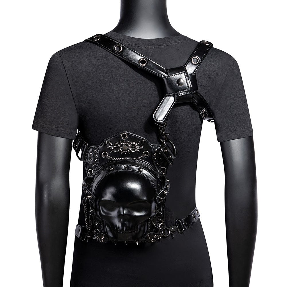 Kobine Unisex Punk Nietenbesetzte Totenkopf-Kettentasche