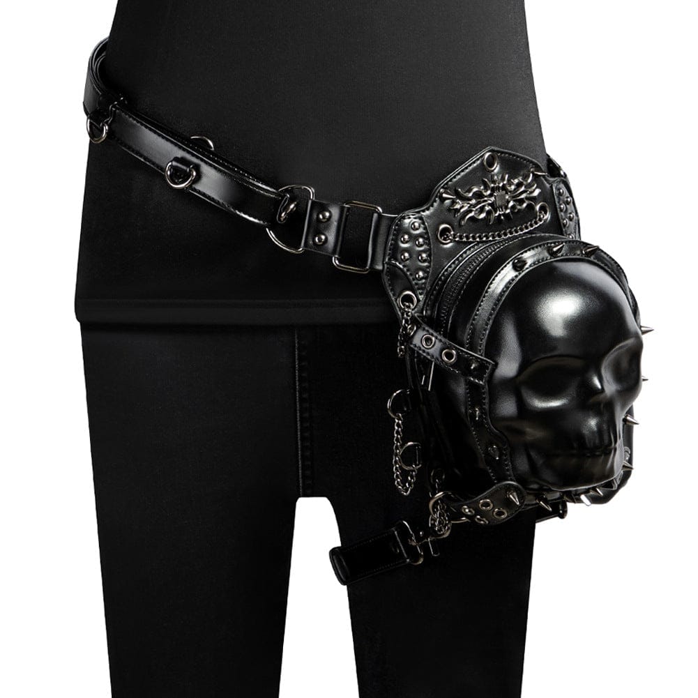 Kobine Unisex Punk Nietenbesetzte Totenkopf-Kettentasche