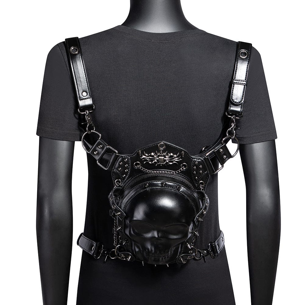Kobine Unisex Punk Nietenbesetzte Totenkopf-Kettentasche